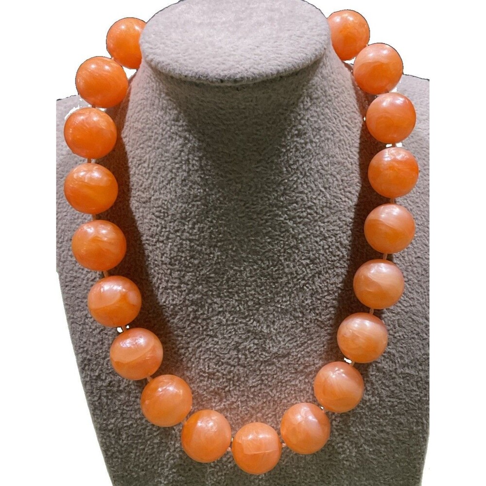 Vintage Orange Marbled Plastic Bead Choker Necklace Adjustable Shepherds Hook